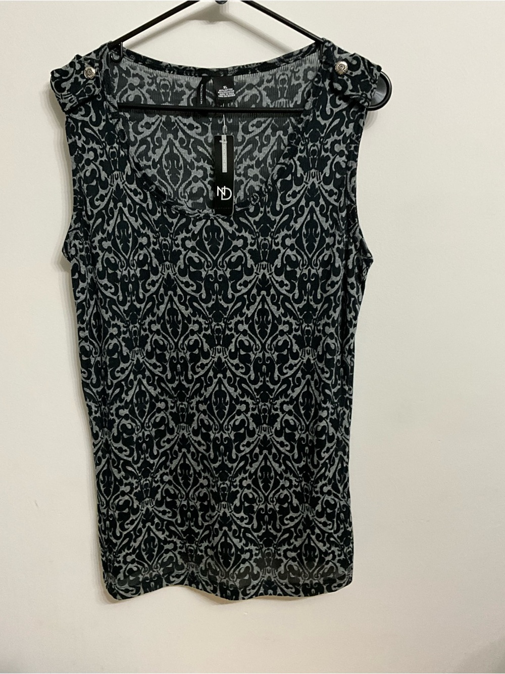 new directions Black and Gray Sleeveless Patterned Tank